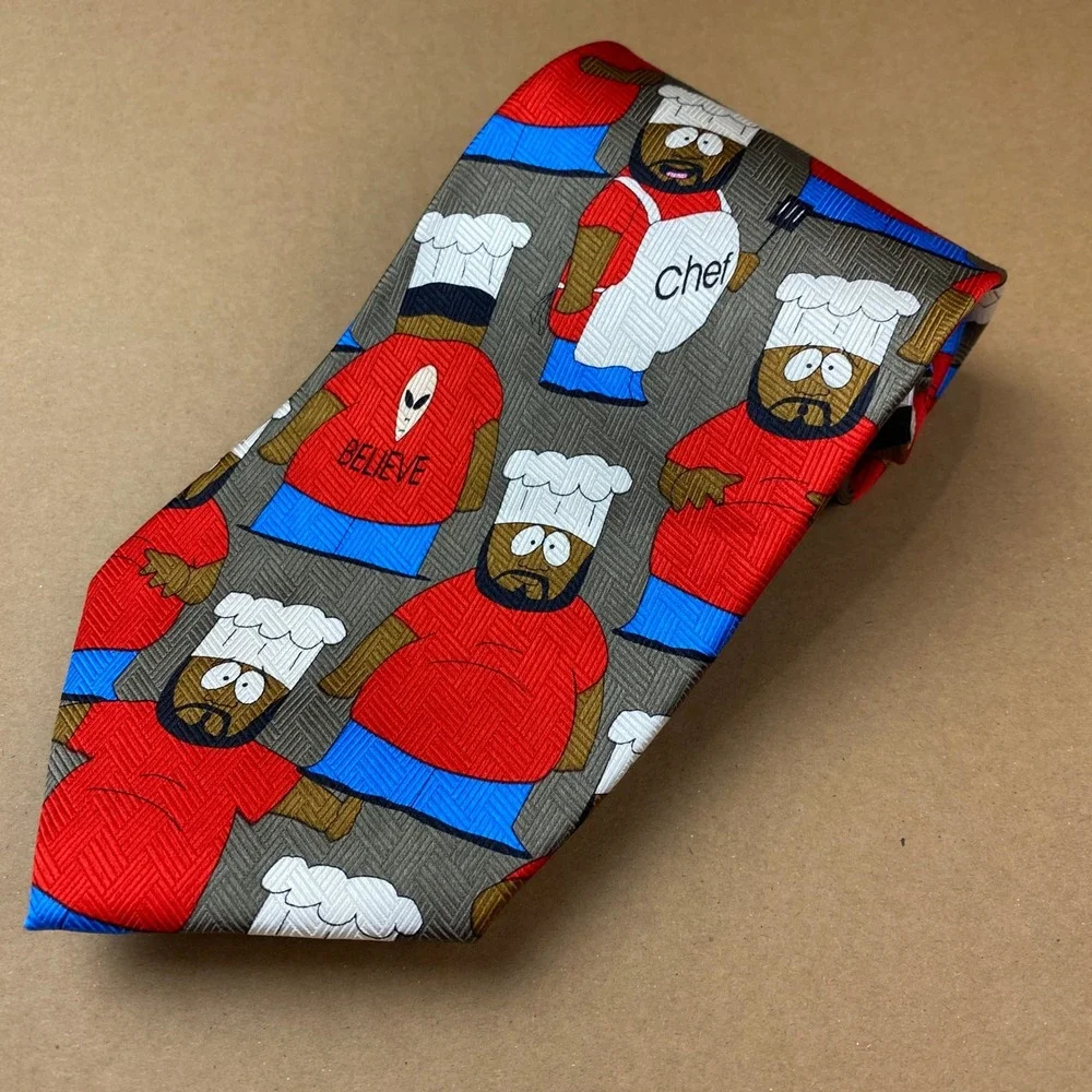VTG Y2K RM Style South Park Chef Character Mens OS Red Silk Novelty Necktie Tie